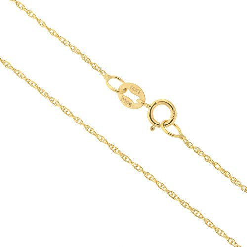 14k Yellow Gold Italian 0.90 Millimeters Very Thin Delicate Rope Chain Necklace, 18 Inches