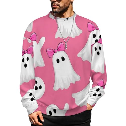MoBlinko Mens Sweater Cute Ghost Sweaters for Men 3XL Crew Neck Sweater for Men Lightweight Pullover