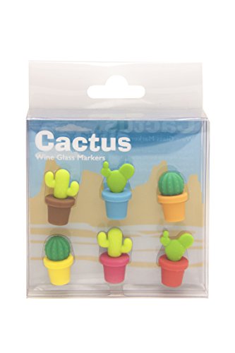 Wine Glass Markers with Colorful and Stylish Design - Set of 6 (Cactus)