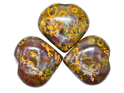 Image of Certified Fruit Jasper Crystal Heart Palm Pebbles Stones for Anxiety Stress Relief Massage - AAA Grade Original Healing Gemstone Agate Heart Palm Stone for Yoga Meditation Spiritual