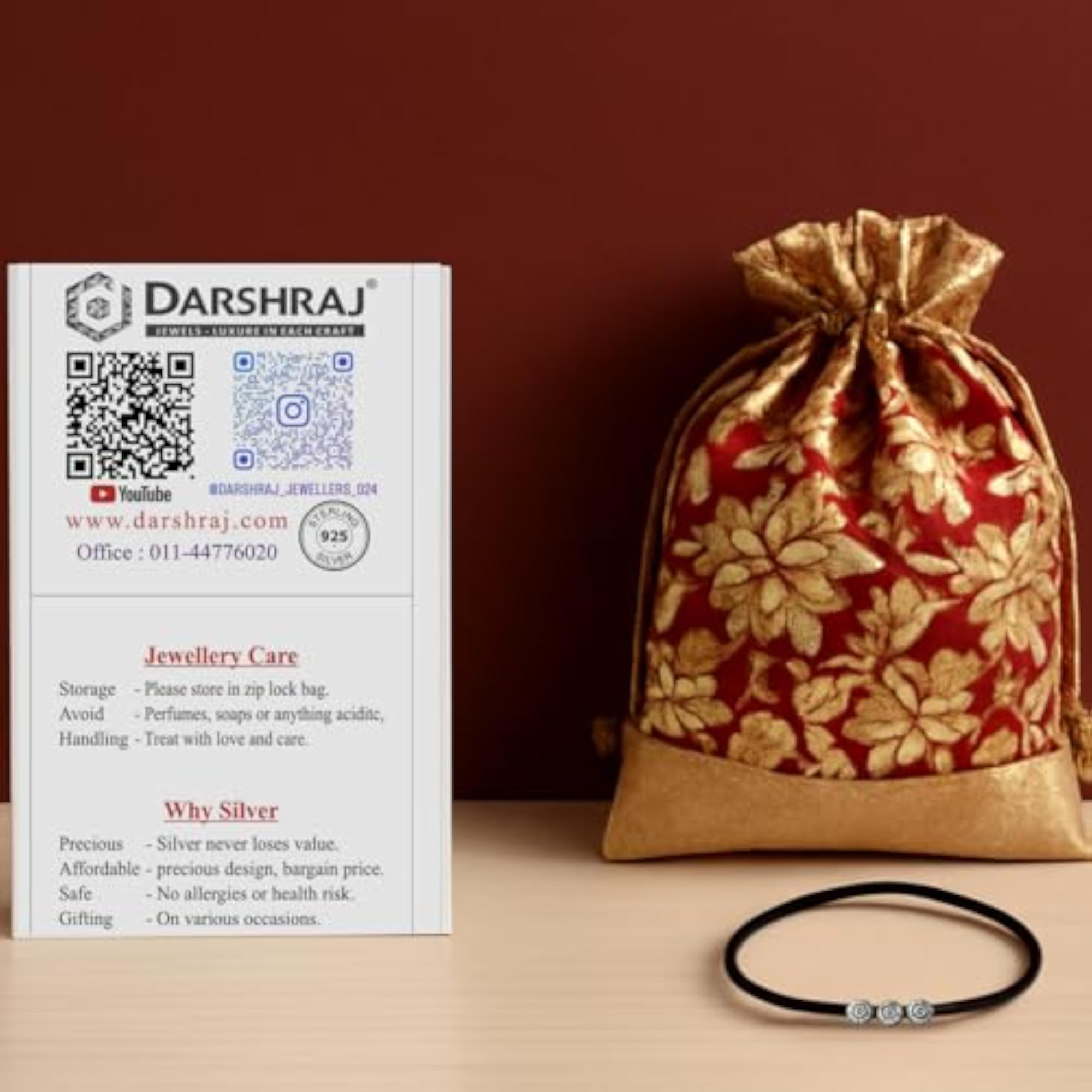 Women's Sterling Silver Anklet with Black Thread Najariya