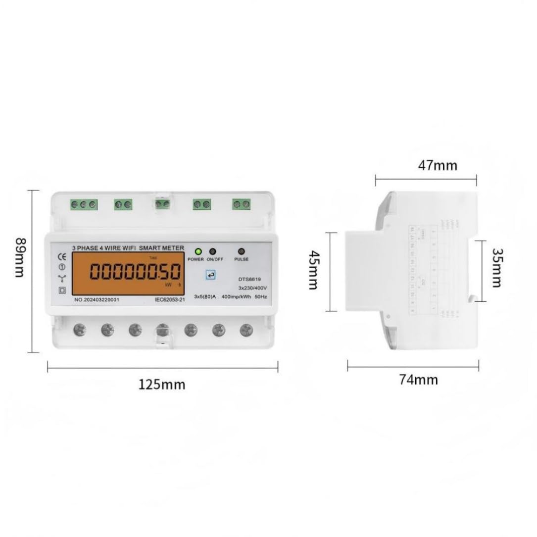 3 Fase 4 fili WiFi intelligente contatore di energia Tuya APP Monitor，100A | Tensione Corrente Fattore di potenza Frequenza DIN Rail kWh Meter