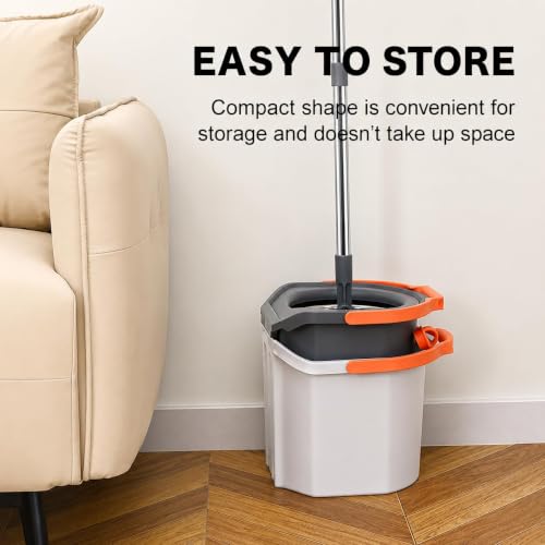 Image of 360 Spin Mop with Bucket, Dual Drive Floor Cleaning System,Stainless Steel Wringer,Super Absorbent Microfiber Mop Heads, Self-Wringing Mop Set with 2 Refills