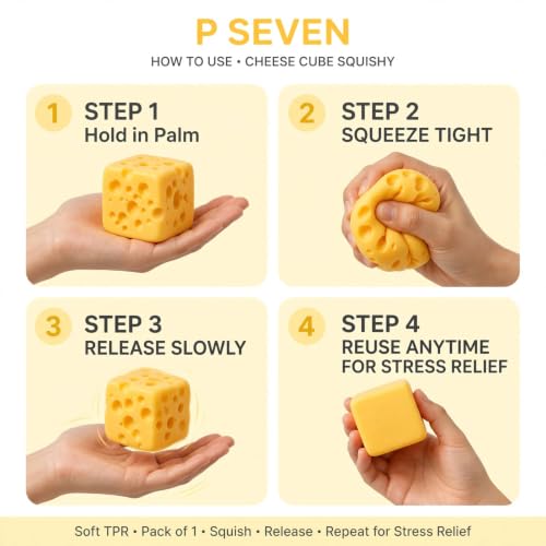 Image of P Seven Cheese Cube Squishy Toy Stress Relief Soft TPR Squeeze Toy