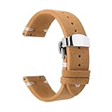 HuanJ Cinturino in pelle scamosciata da 18 mm, 20 mm, 22 mm, compatibile con cinturino Seiko, cinturino con fibbia a farfalla, bracciale vintage, accessori(Light Brown-White,20mm)
