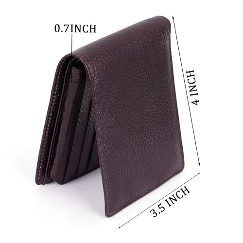 Image of 100% Full Grain Nautral Genuine Pure Original Buff Leather Purse Wallet for Man Mens with Coin Pockets Bifold. 6 Card Slots, 2 Currency Slots, 1 ID Window & 2 Hidden Pockets (Brown)