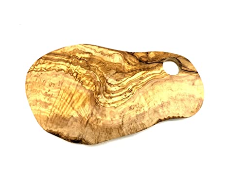 D.O.M. Frühstücksbrett Vesperbrett rustikal aus Olivenholz - 30-34 cm mit Loch für´s Frühstücksei - Gravur möglich (Ohne Gravur)