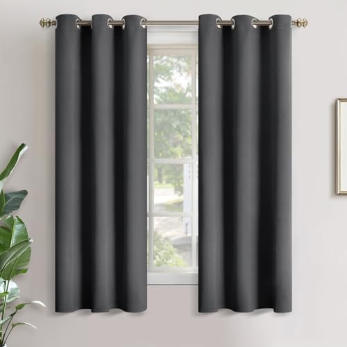 Image of YoungsTex Dark Grey Blackout Curtains for Bedroom 34 x 63 Inch Length - Thermal Insulated Drapes with Grommet Room Darkening Window Drapes for Living Room, 2 Panels