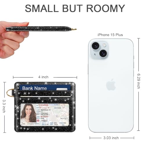 Image of Slim Minimalist Pocket Credit Card Holder Wallet Women | RFID Blocking Lightweight Thin Small Cute Card Cases, Glitter Black