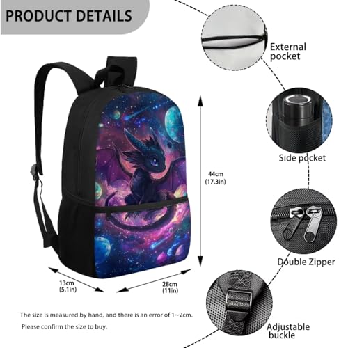 Dragon Backpack for Boys 4 Piece Solar System Planet School Bag + Lunch Box + Pencil Case + Water Bottle Holder 17 Inches Backpacks for School with Lunchbox Set Ages 6-8 Bookbag3