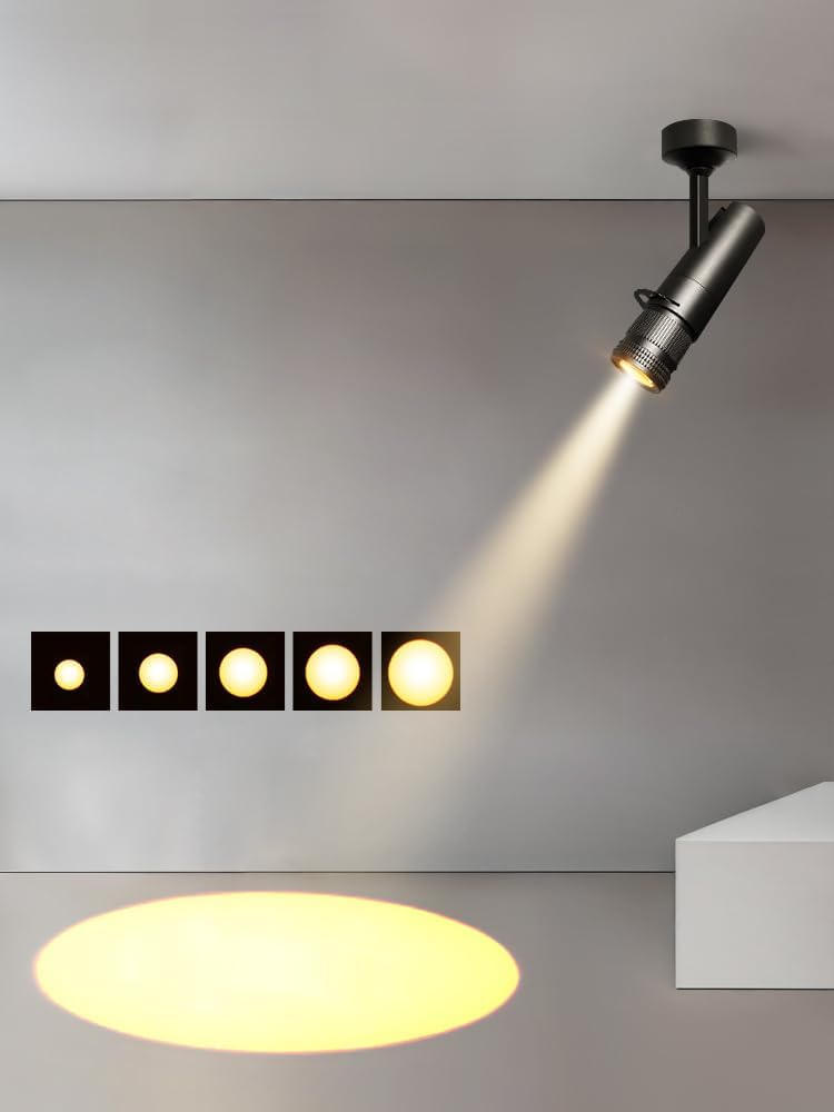 5W LED Fixture Surface Mount Lamp Beam-Angle Adjustable 5-Grade Aperture Focusing Picture Spotlight for Jewelry Shop Black Natural White