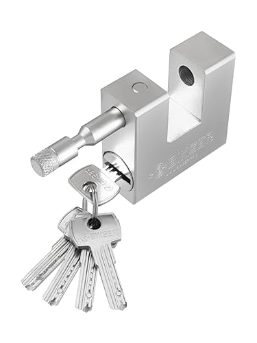 BIKSER - Candado de Seguridad Exterior de Acero Inoxidable con Grillete Grueso 12 mm Antirrobo para Puertas, Garajes y Trasteros (1 kg, 4 Llaves)