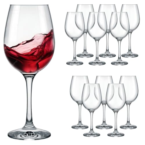 NADIR Set 12 Piezas Copas Vino Tinto Copón Vidrio Vasos de Vino de Vidrio Transparente Vasos Clásicos de Tallo Largo para Degustación de Vinos Para Fiesta...