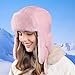 Trapper Hat, Thick Faux Fur Windproof Russian Hat with Ear Flaps,Fleece Lined Fashion Warm Trapper Hats for Cold Weather Pink
