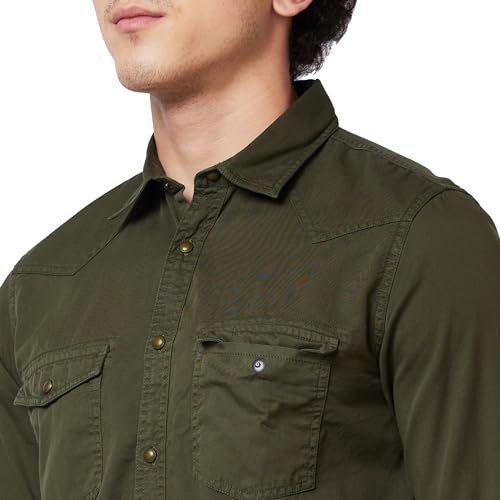 Image of Spykar Men's Regular Fit N /A Full Sleeve Solid Casual Shirts