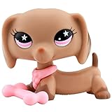 Junior Pet Shop lps Dachshund 932, lps Dog Tan Body Pink Star Eyes with lps Accessories Collar Bone Kids Gift