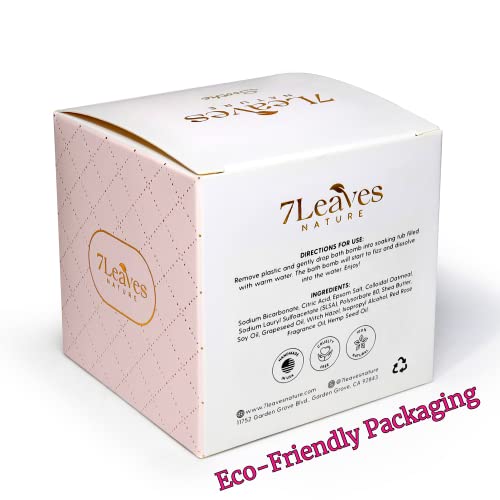 7Leaves Nature, Hemp Bath Bomb, English Rose, All-Natural, Large 6Oz, Fizzies, Skin Moisturizer, Relaxing Bubble & Spa Bath, Gift Idea Birthday Mothers Day Valentines Anniversary Christmas. #TOP7