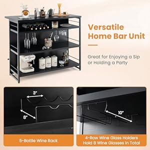Giantex Home Bar Unit, 4 Tier Liquor Bar Table with Footrest, Wine Bottle Racks, Glass Holder, Industrial Corner Mini Coffee Bar Cabinet for Home Kitchen Pub (Black) Giantex Home Bar Unit 4 Tier Liquor Bar Table with Footrest Wine Bottle Racks Glass Holder Industrial Corner Mini Coffee Bar Cabinet for Home Kitchen Pub Black