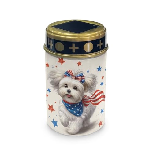 Image of Poceacles Maltese Dog American Flag Star Solar Powered Outdoor Lights 4th of July Cemetery Solar Memorial Lights Outdoor Waterproof Landscape Candles for USA 250th Anniversary Decor, 6 PCS