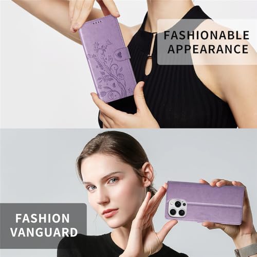 Étui portefeuille iPhone 15 papillon or rose idéal pour vos sorties citadines - 4