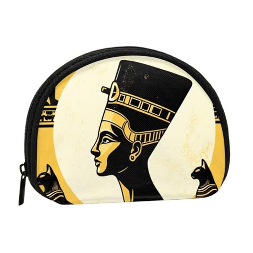 Portable Coin Purse Ancient-Egypt-Queen-Cats Mini Zippered Money Pouch Card Holder