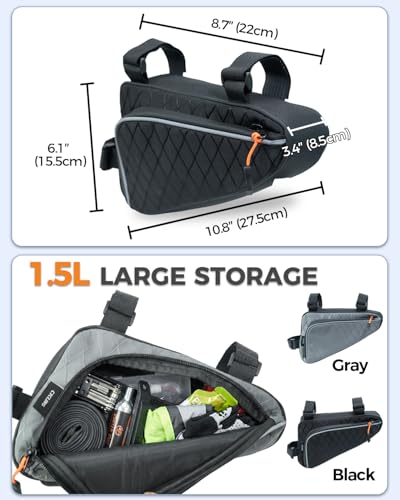 Image of Bike Frame Bag, Water Resistant Bicycle Triangle Storage Pouch with Reflective Strip, 1.5L Bike Front Top Tube Bag, Bike Accessories for Adult Bikes, Cycling Gear for Road & Mountain Bike
