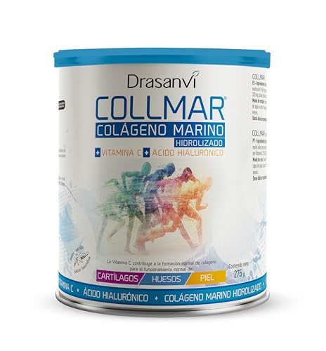 Drasanvi COLLMAR Colágeno Marino Hidrolizado con Ácido Hialurónico, Vitamina C |Sin edulcorantes | Máx. asimilación 9.660 mg/dia | 275g de polvo | Sabor Vainilla