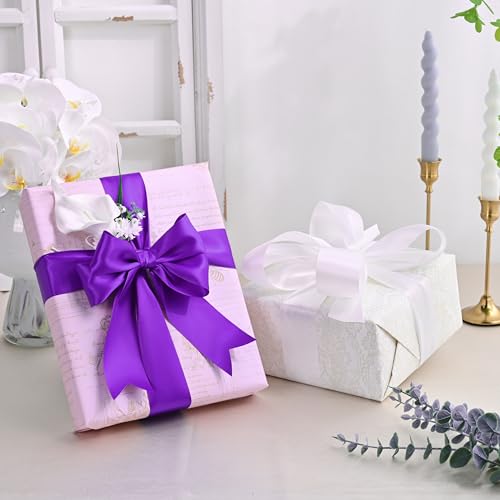 Image of Double Face Purple Satin Ribbon 2 inch X25 Yards Polyester Purple Ribbon for Gift Wrapping Very Suitable for Weddings Party Invitation Decorations and More
