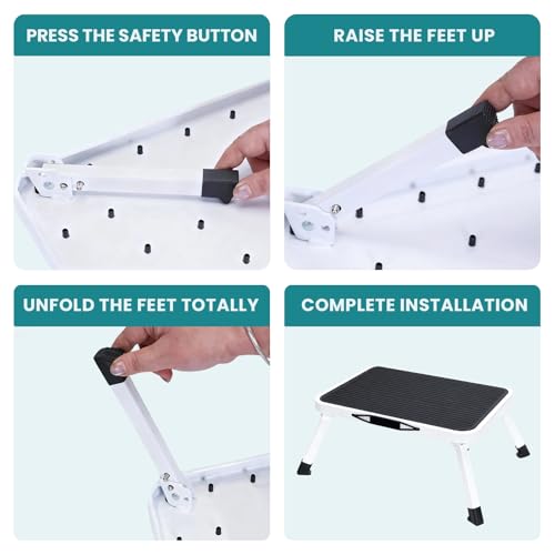 Image of OLIXIS Foldable Step Stool, 330lbs with Non-Slip Platform & Rubber Feet | 1-Step Ladder with Carrying Handle, Sturdy Metal Stool for RV, Truck, Home Kitchen, Indoor & Outdoor Use