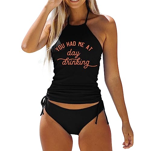 Shffuw Bikinis Traje De BañO Mujer Biquini Conjunto de Traje baño Piezas para Mujer You ME Had AT Day 2 Diinking and The Beach IS MY Happy Place Bikini Braga BrasileñA (O, L)