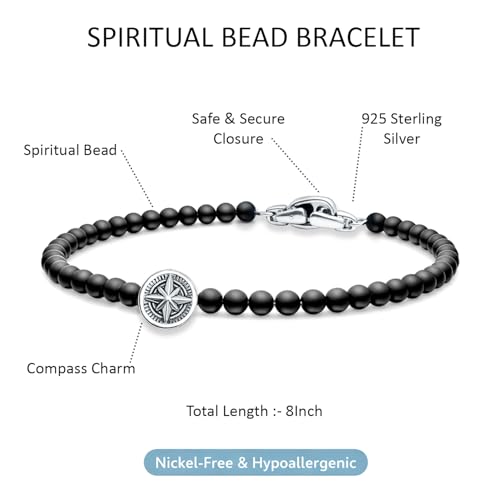 Pulsera de Plata 925 con Onix Negro y Dije de Cruz y Brújula miniatura 3
