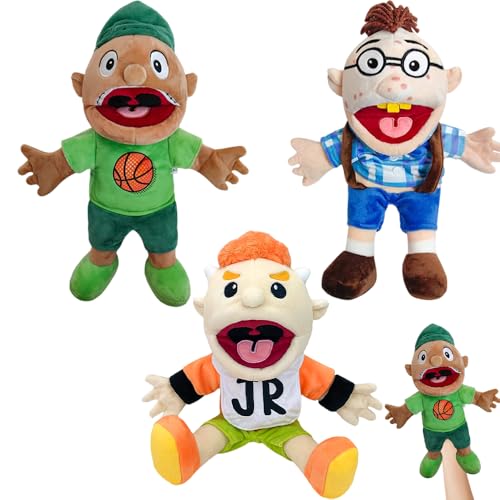 Gobesty 3PCS Jeffy Puppet Plush Toy Doll 40CM Jeffy Hand Puppets with Working Mouth Mischievous Funny Puppets Toy for Play House Boys and Girls Soft Puppet for Birthday Christmas Halloween Party
