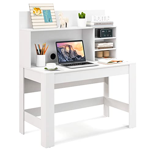 Giantex-White-Computer-Desk-with-Bookshelf-48-Home-Office-Writing-Desk-with-Anti-Tipping-Kits-Cable-Management-Hole-Modern-Study-Table-Workstation-for-Small-Space-Bedroom Giantex White Computer Desk with Bookshelf 48 Home Office Writing Desk with Anti Tipping Kits Cable Management Hole Modern Study Table Workstation for Small Space Bedroom