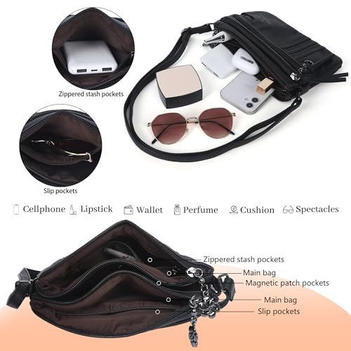 Image of Angel Kiss Small Crossbody Bag for Women Leather Crossbody Purse Triple Compartments Cell Phone Purse Shoulder Bags for Women