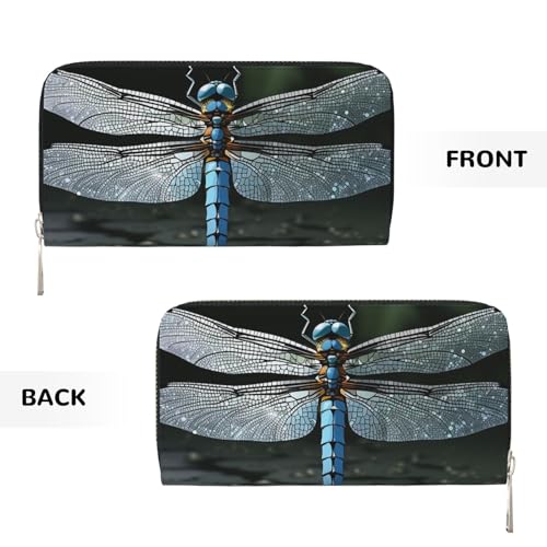 Dragonfly Leather Wallet For Women Girl, Zip Around Credit Card Holder Long Pu Wallet Clutch Purse Waterproof Travel Handbag2