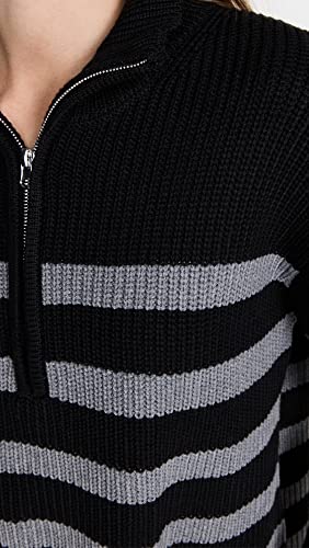 English Factory Women's Striped Knitted Half Zip Up Sweater, Black/Grey Stripe, S #TOP5
