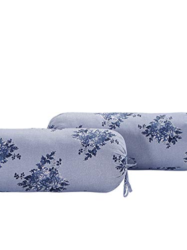 Image of Swayam Set of 2 Mercerized Cotton Bolster Cover | 30x30 Inch | Soft Breathable Masnad Cover 250TC | Durable & Washable | Floral Print Bolster Cover for Diwan, Bed & Sofa - Blue