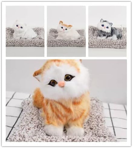 Trek Toys World Sleeping Cat Plush Toy with Press Simulation Sound – Soft Stuffed Animal with Sound Effects – Ideal for Kids, Car Dashboard, and Office Desk Decoration (Open Eye tan)