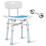OasisSpace Heavy Duty Shower Chair with Back 500lb, EVA Padded Bath Seat with Free Assist Grab Bar - Medical Tool Free Anti-Slip Shower Bench Bathtub Stool for Elderly, Senior, Handicap & Disabled