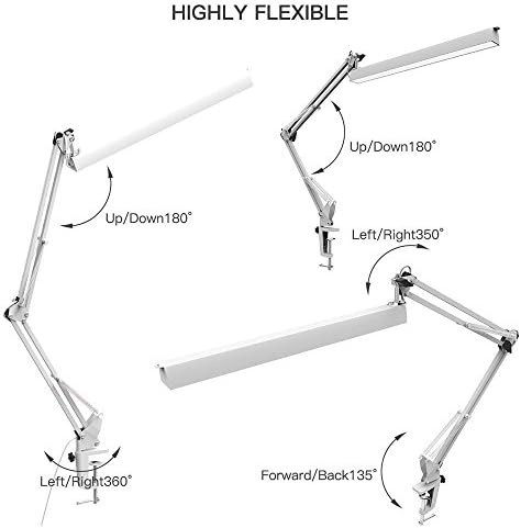 YOUKOYI LED Desk Lamp Dimmable Daylight Clamp on Desk Lamp Swing Arm LED Desk Light Adjustable Table Light 3 Color Modes & Stepless Dimming ,Touch Control ,White Office Reading Lamp Study Lamp
