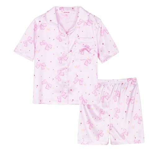 JESKIDS Girls Boys Satin Pajamas Sets Kids Silk Sleepwear Summer Nightwear 4-13 Years