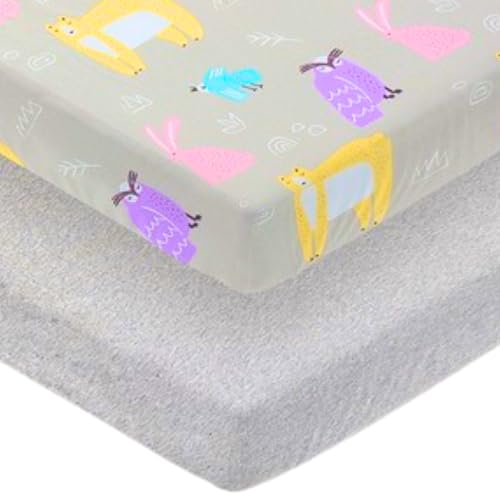 Crib Sheets 2 Pack, GOTS Certified 100% Organic Cotton, Fitted Standard Crib Mattress Sheet 28 x 52 x 9, Grey Animal Print, Unisex Boys Girls