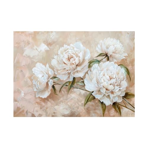 Tableau pivoine blanche pour illuminer un salon sombre 70x100