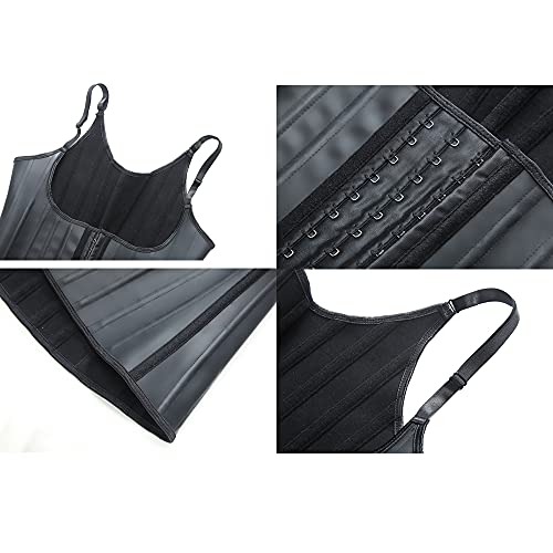 Aecibzo 25 Steel Boned Latex Waist Trainer Vest Workout Corset Body Shaper For Weight Loss (Black, Large) #TOP3