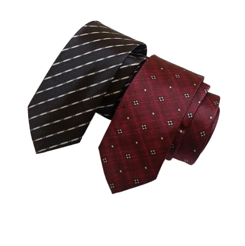 justin dustin Men's Formal Slim Skinny Black Stripes Tie, Maroon Printed Tie-picture-54
