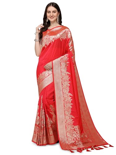 Image of Mehrang Cotton Banarasi Silk Saree for Women With Unstitched Blouse Piece