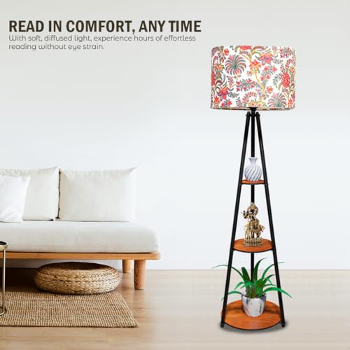 Image of Rellon Floor Lamp with 3 Storage Shelves, Metal FloorLamp for Living Room Standing Home Decoration FloorLamp Shade Reading for,Office,Kitchen,Bedroom (A6)