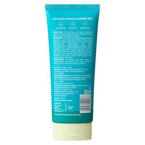 Image of Pilgrim Korean Rice Water Hydra Glow Gel Face Wash for Hydrated Glowing Skin | With 2% Niacinamide for Dark Spots, Hyaluronic Acid for Deep Hydration | Gentle Cleanse | For All Skin Type | 50 ml