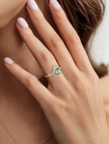 1.5CT Engagement Rings for Women Oval Cut Created Blue Aquamarine Cubic Zirconia Wedding Band CZ Promise Rings for Her Size 5-104