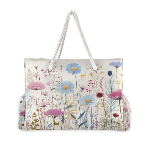 Colorful Wild Flowers Beach Bag & Travel Tote Bag Large Sandproof Wet Pouch for Gym Travel, Lightweight Outdoor Bag2